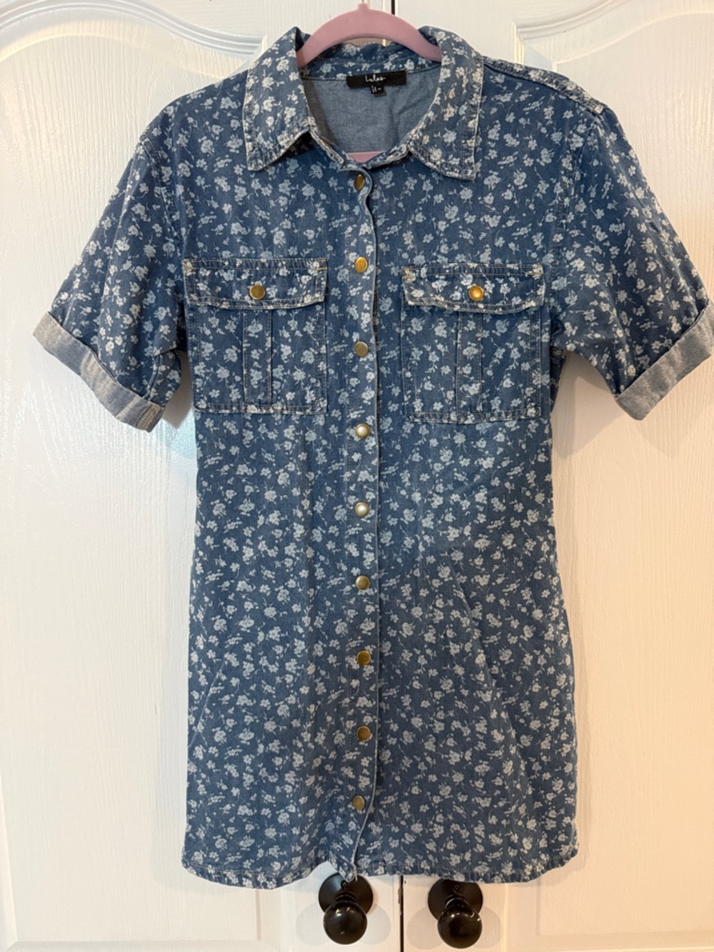 Lulu's Blue Floral Denim Shirt Dress